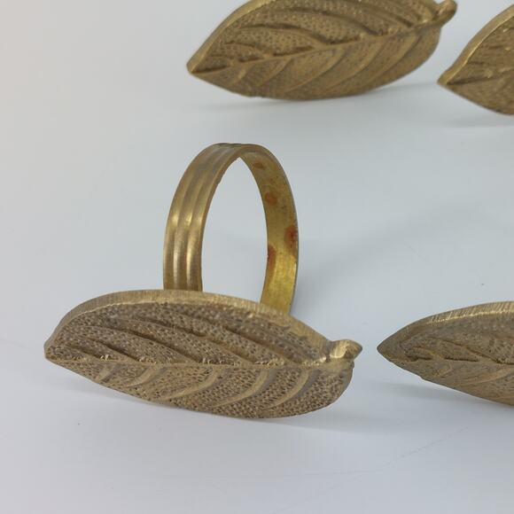 Leaves Napkin Ring Holders Brass Harvest Fall Gold Tone Thanksgiving Set of 8 - Picture 7 of 12